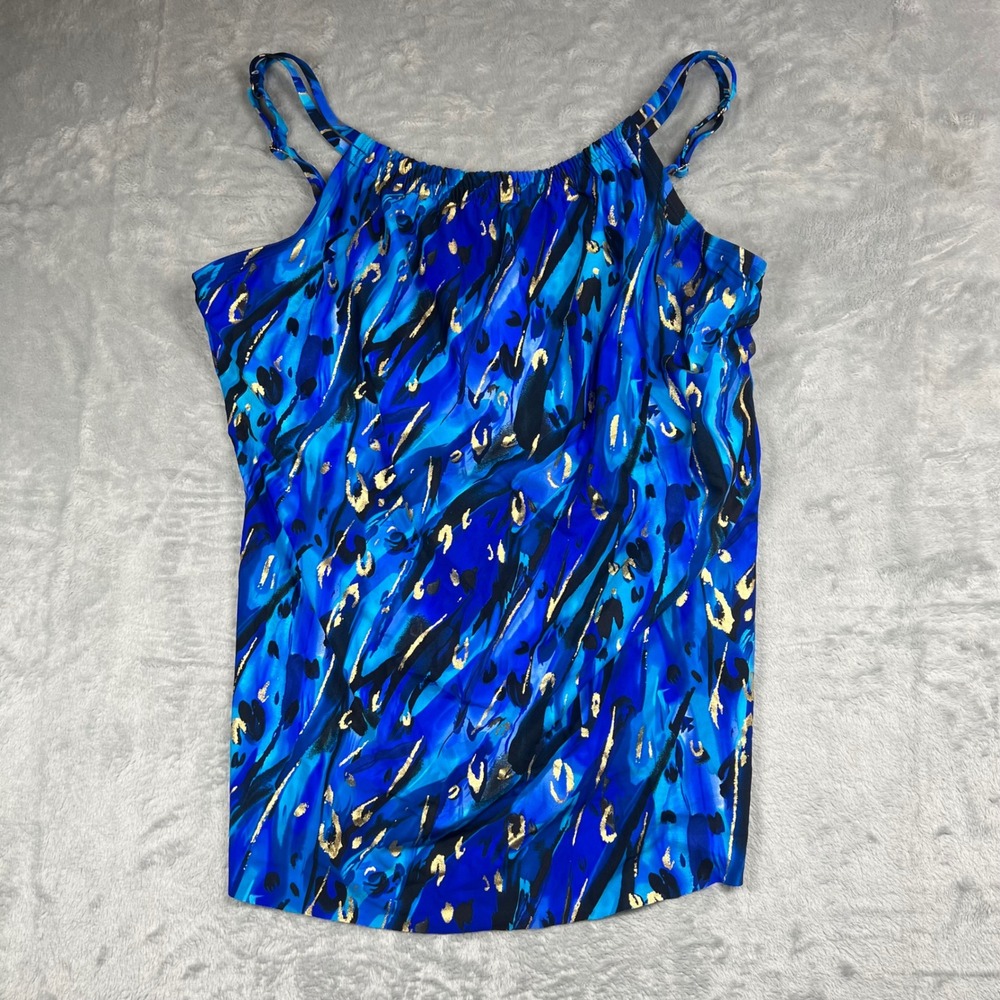 Miraclesuit Blue Gold Foil Abstract Underwire Tankini Top Womens 16 6501036